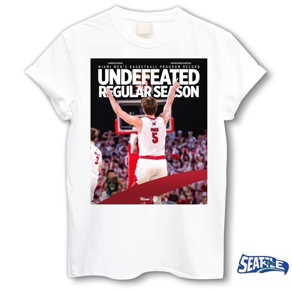 Official Miami RedHawks Men’s Basketball Program Record Undefeated Regular Season 2026 Poster t-shirt