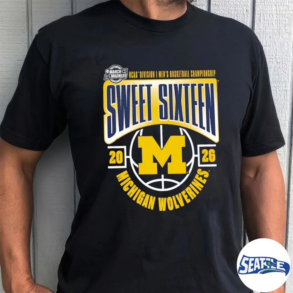 Official Michigan Wolverines 2026 NCAA March Madness Sweet 16 Seven No 1 Seed Midwest t-shirt