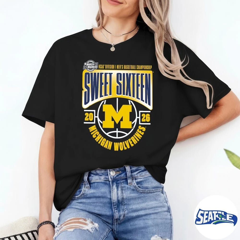 Official Michigan Wolverines 2026 NCAA March Madness Sweet 16 Seven No 1 Seed Midwest t-shirt