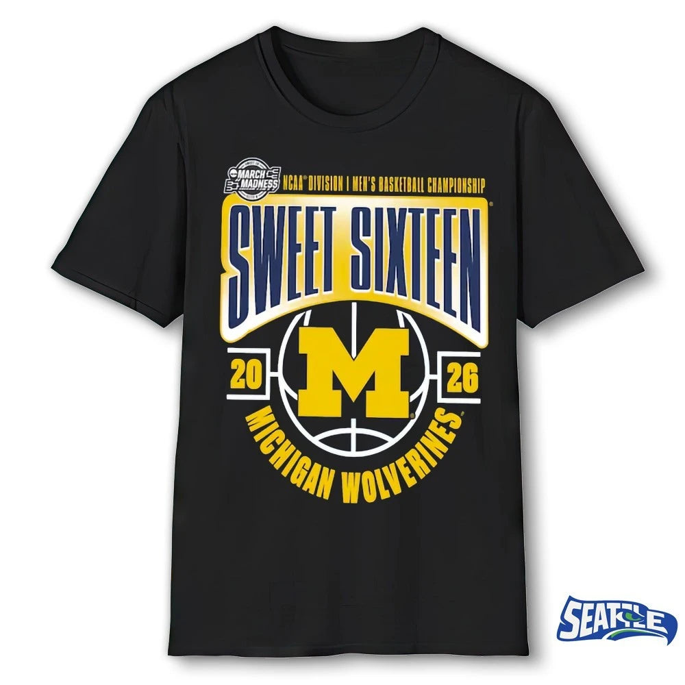 Official Michigan Wolverines 2026 NCAA March Madness Sweet 16 Seven No 1 Seed Midwest t-shirt