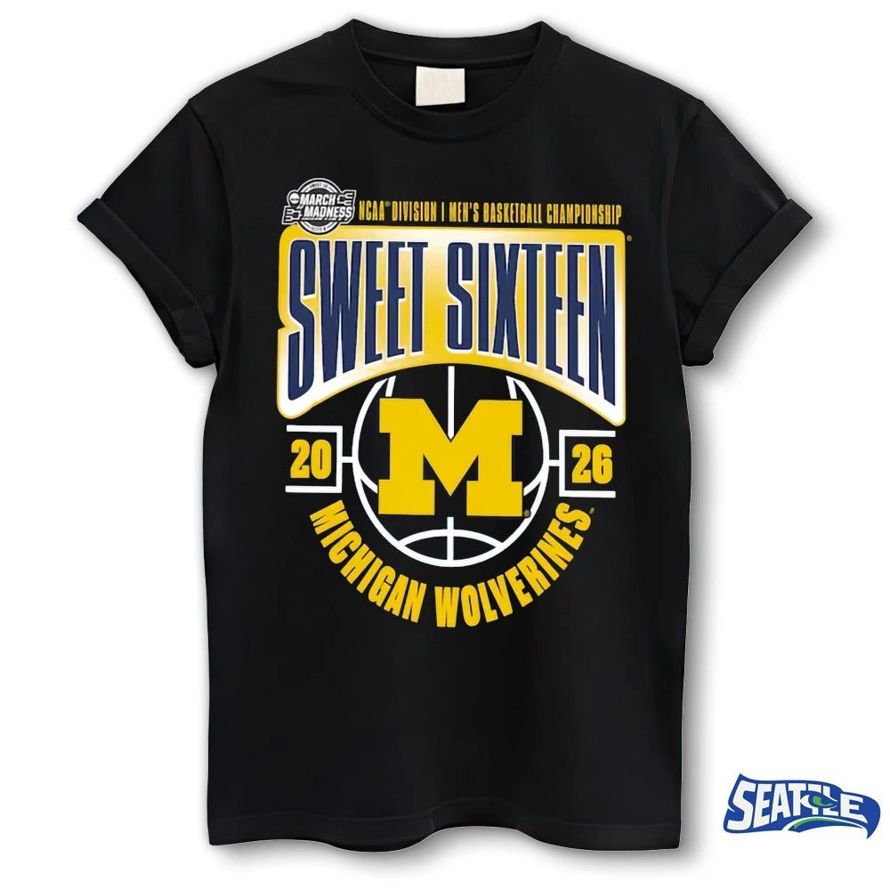 Official Michigan Wolverines 2026 NCAA March Madness Sweet 16 Seven No 1 Seed Midwest t-shirt