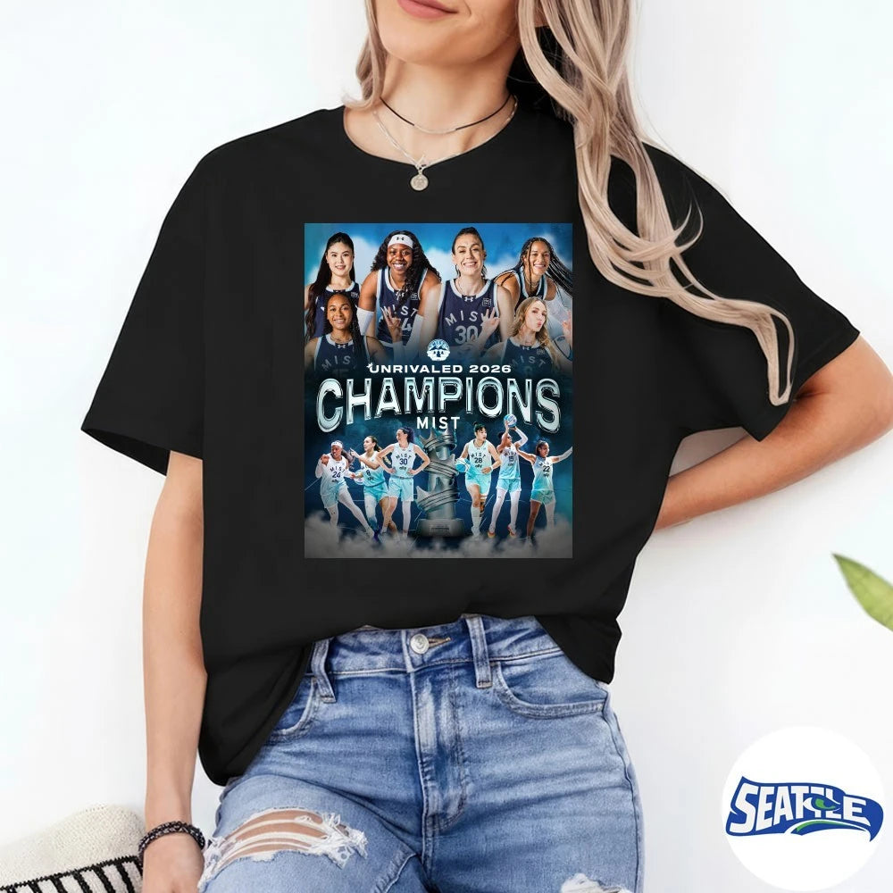 Official Mist Team Unrivaled Basketball 2026 Champions Poster t-shirt