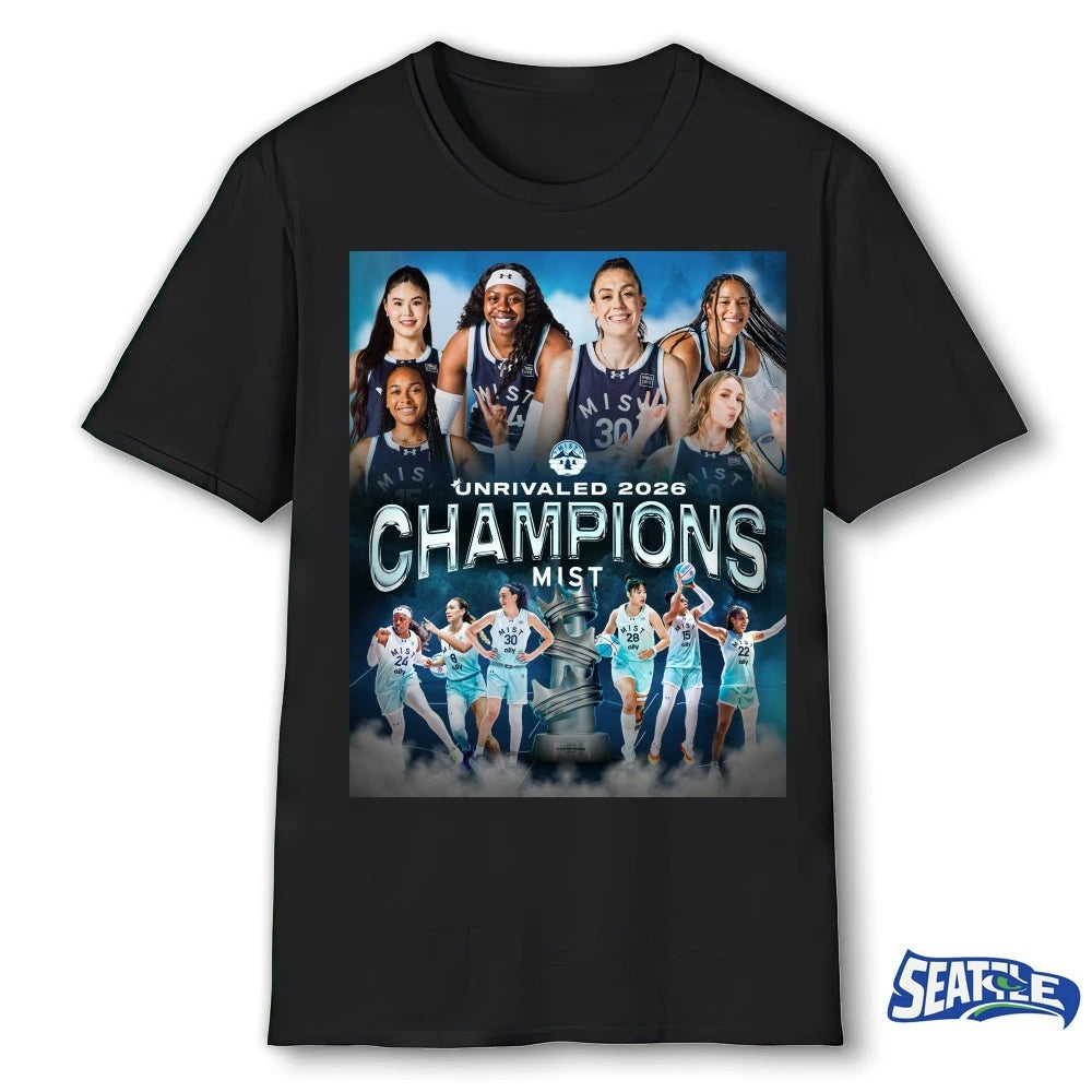 Official Mist Team Unrivaled Basketball 2026 Champions Poster t-shirt
