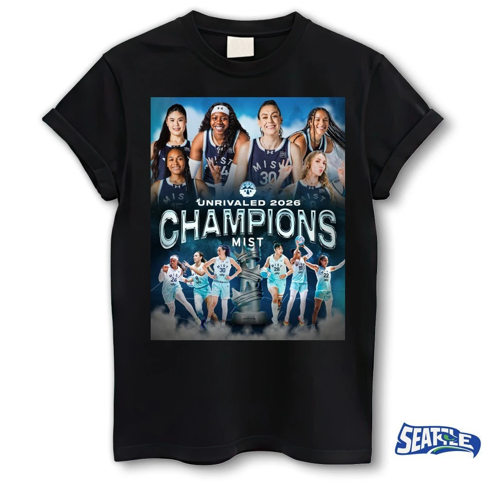Official Mist Team Unrivaled Basketball 2026 Champions Poster t-shirt
