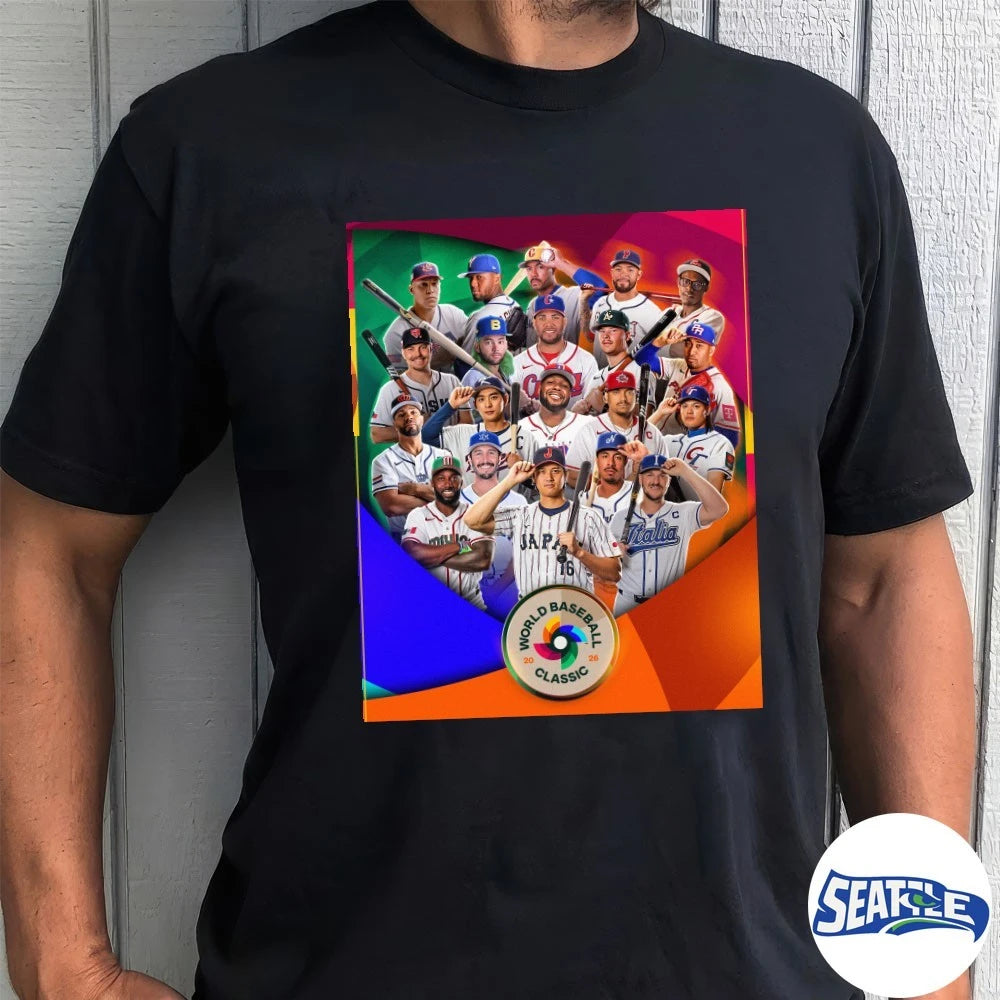 Official MLB 20 Teams, 1 World Stage 2026 World Baseball Classic Poster t-shirt