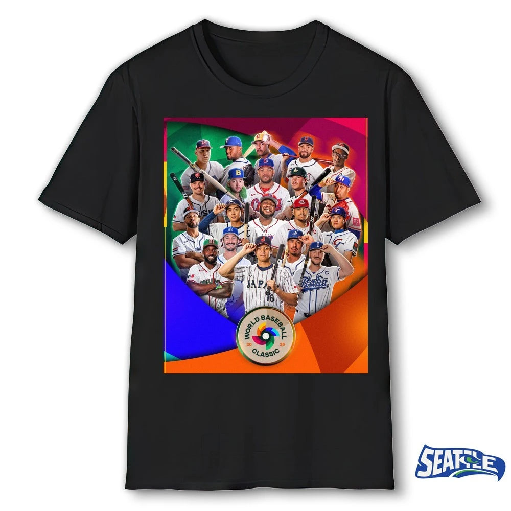 Official MLB 20 Teams, 1 World Stage 2026 World Baseball Classic Poster t-shirt