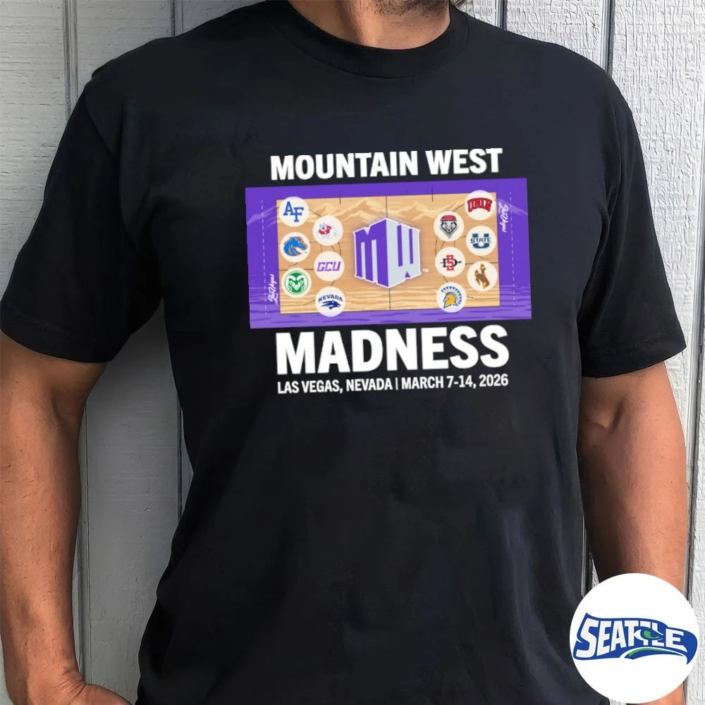 Official Mountain West Madness Las Vegas, Nevada March 7-14, 2026 Men’s And Women’s Basketball Court Championship Event t-shirt
