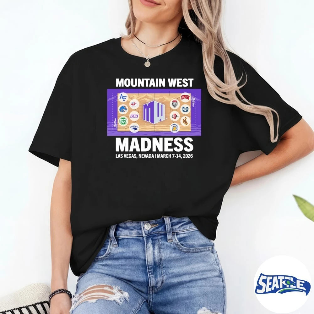 Official Mountain West Madness Las Vegas, Nevada March 7-14, 2026 Men’s And Women’s Basketball Court Championship Event t-shirt