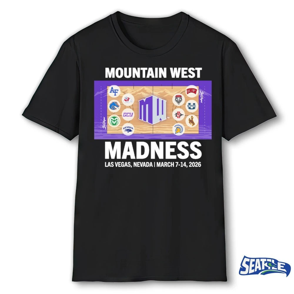 Official Mountain West Madness Las Vegas, Nevada March 7-14, 2026 Men’s And Women’s Basketball Court Championship Event t-shirt