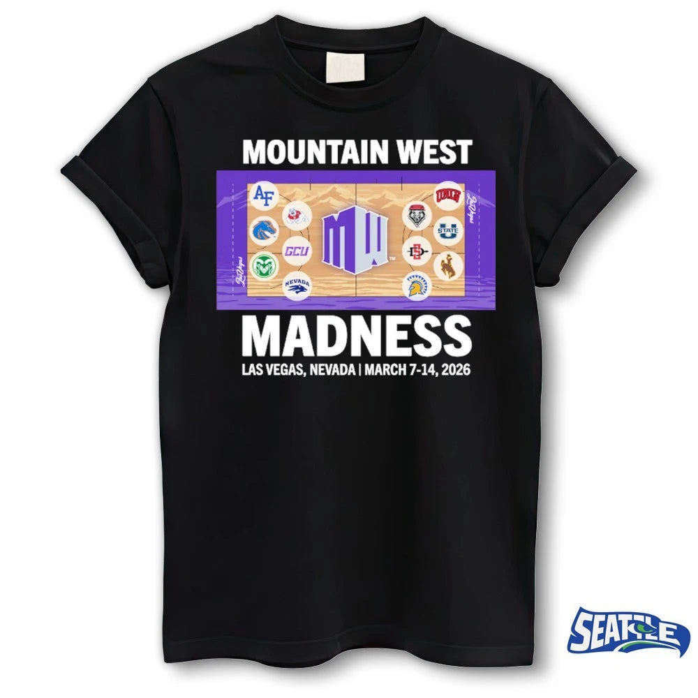 Official Mountain West Madness Las Vegas, Nevada March 7-14, 2026 Men’s And Women’s Basketball Court Championship Event t-shirt