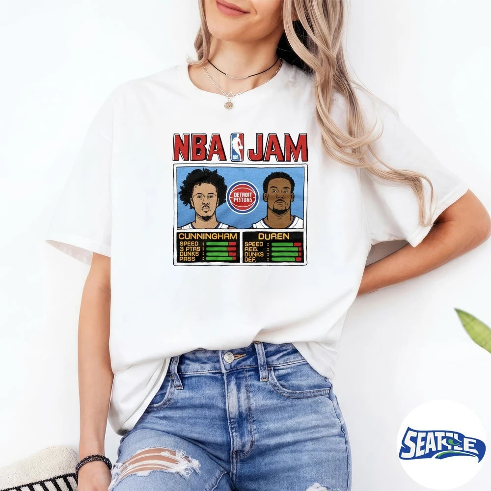 Official NBA Jam Detroit Pistons Cunningham And Duren t-shirt