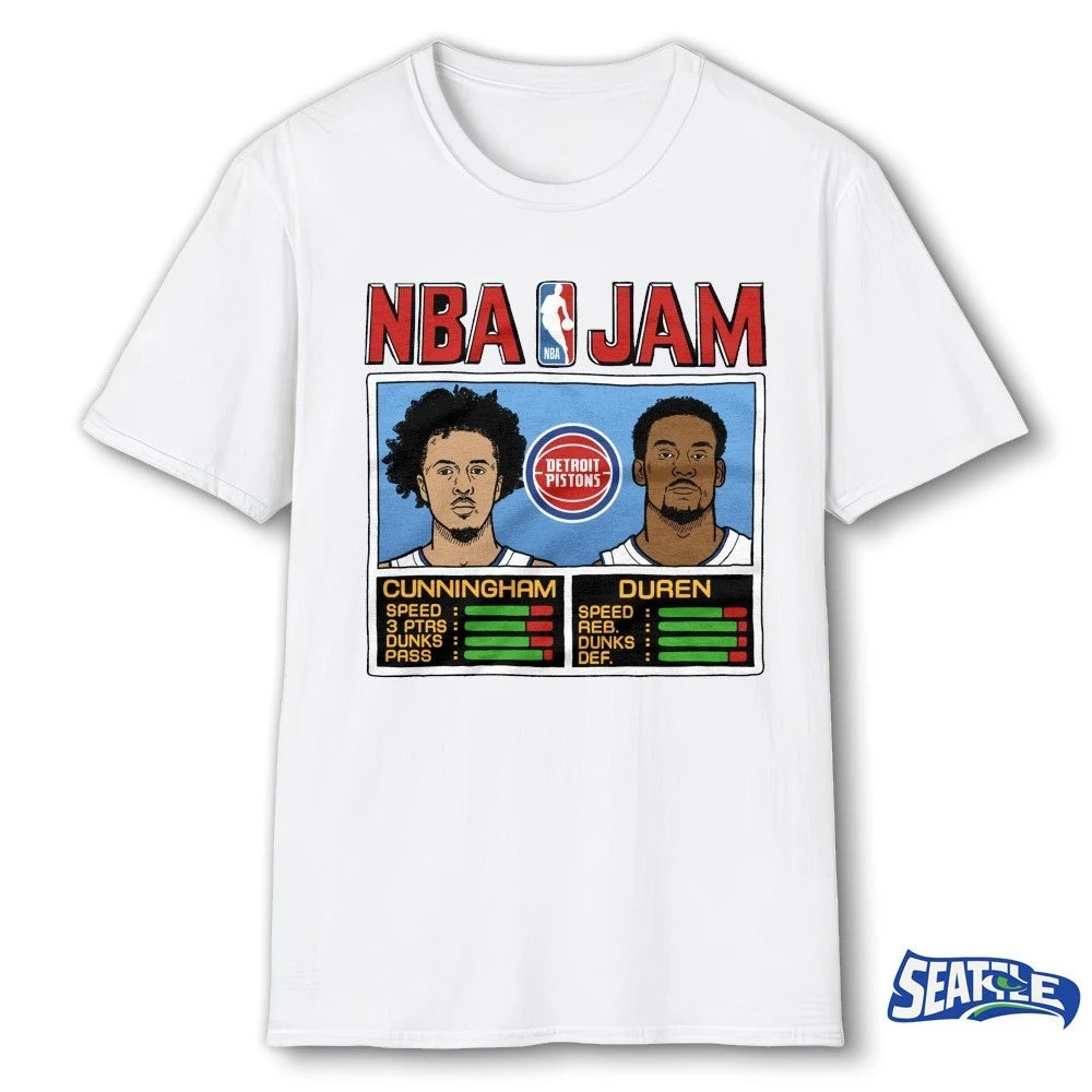 Official NBA Jam Detroit Pistons Cunningham And Duren t-shirt