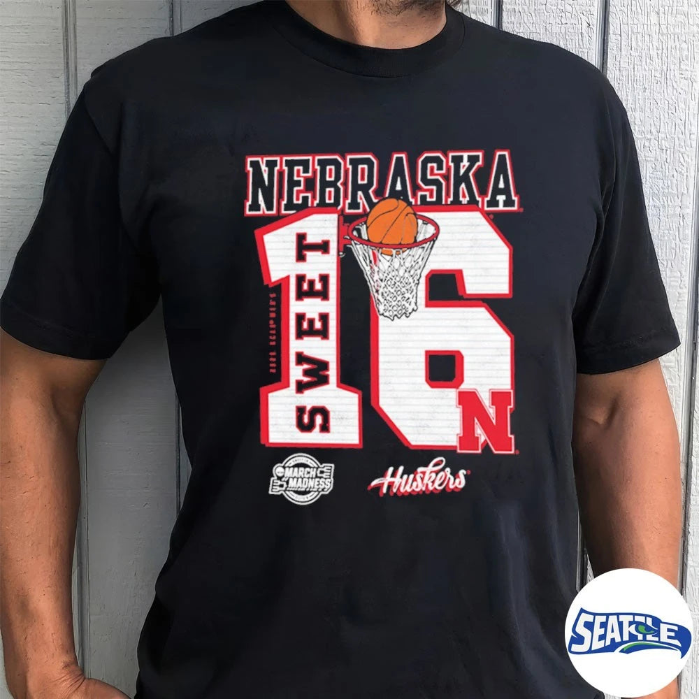 Official Nebraska Cornhuskers 2026 NCAA Men’s Basketball March Madness Sweet 16 Bound t-shirt