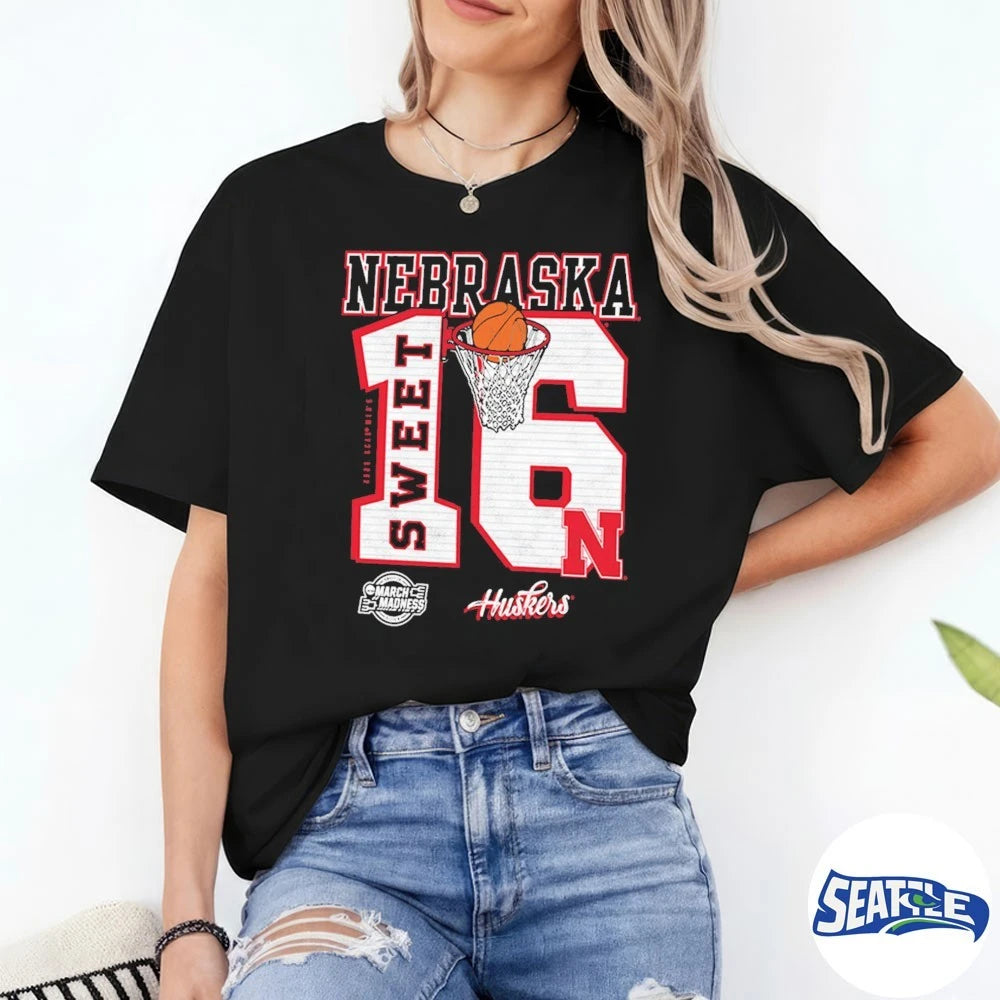 Official Nebraska Cornhuskers 2026 NCAA Men’s Basketball March Madness Sweet 16 Bound t-shirt