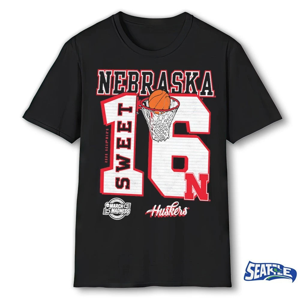 Official Nebraska Cornhuskers 2026 NCAA Men’s Basketball March Madness Sweet 16 Bound t-shirt