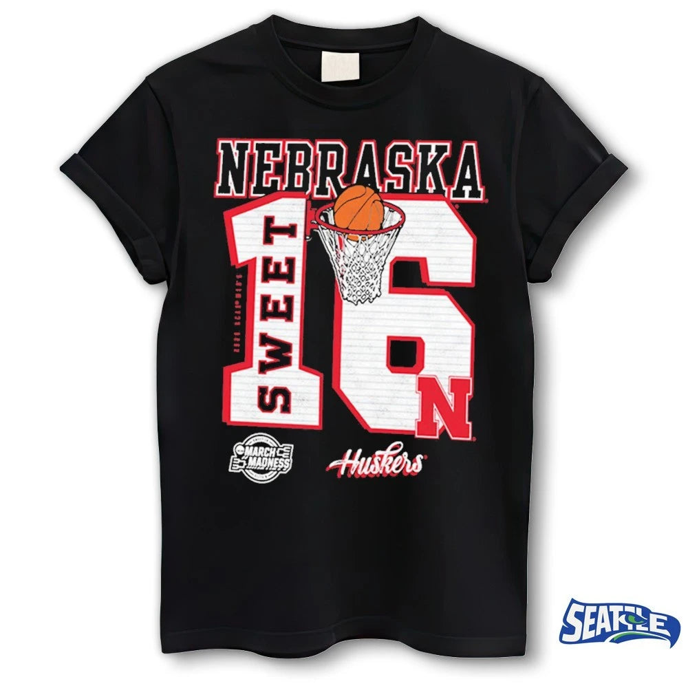 Official Nebraska Cornhuskers 2026 NCAA Men’s Basketball March Madness Sweet 16 Bound t-shirt