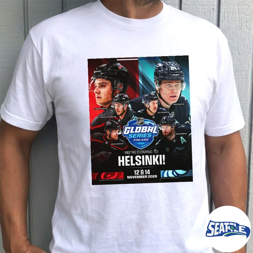 Official NHL Global Series Finland 2026 We’re Coming To Helsinki November 12-14 2026 Poster t-shirt