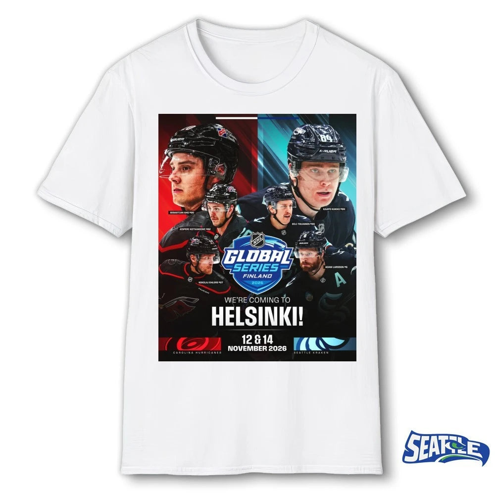 Official NHL Global Series Finland 2026 We’re Coming To Helsinki November 12-14 2026 Poster t-shirt