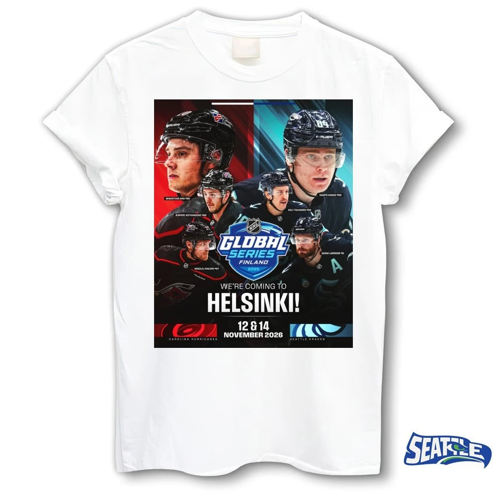 Official NHL Global Series Finland 2026 We’re Coming To Helsinki November 12-14 2026 Poster t-shirt