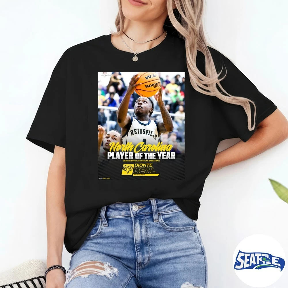 Official North Carolina Player Of The Year 2025-26 High School Basketball Dionte Neal Poster t-shirt