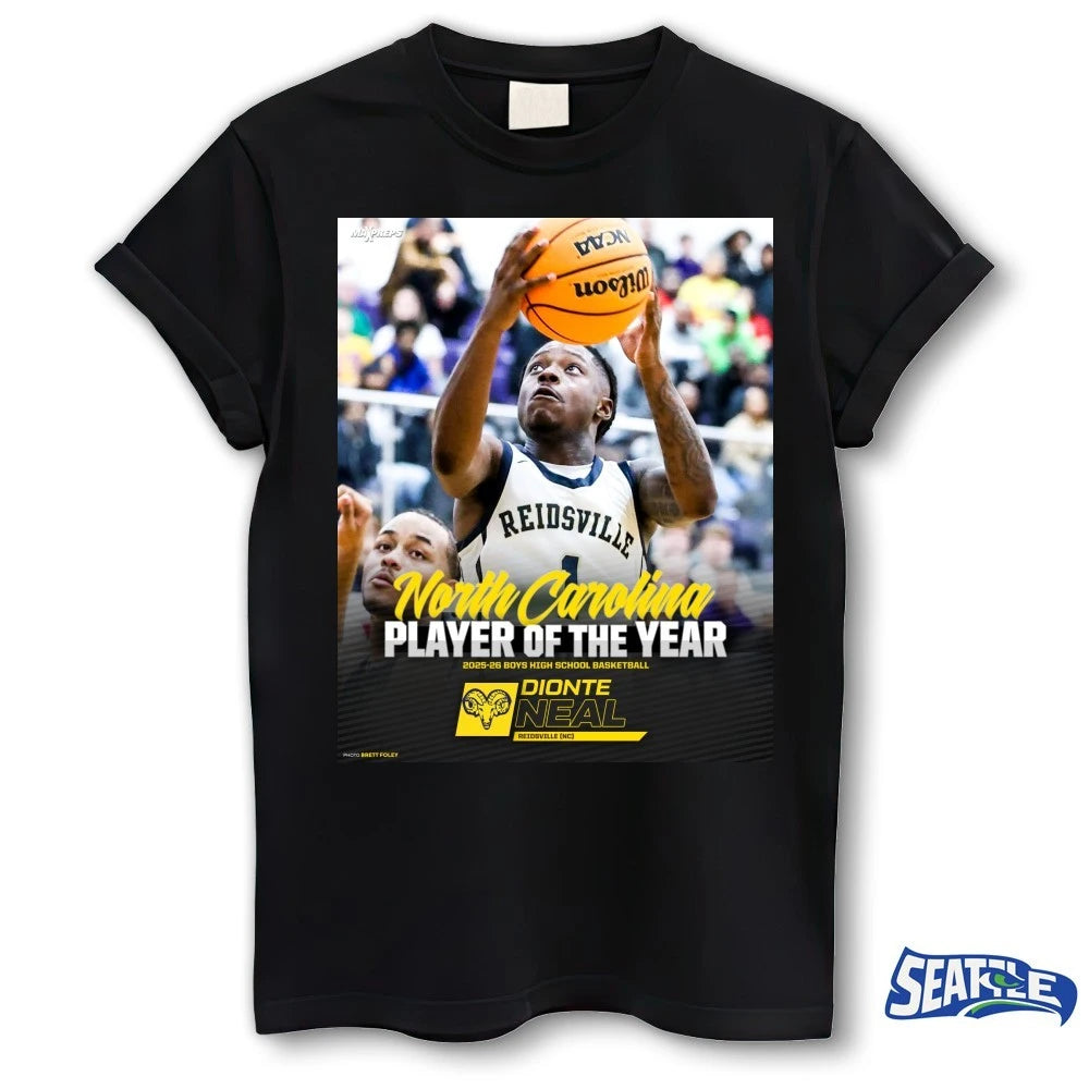 Official North Carolina Player Of The Year 2025-26 High School Basketball Dionte Neal Poster t-shirt