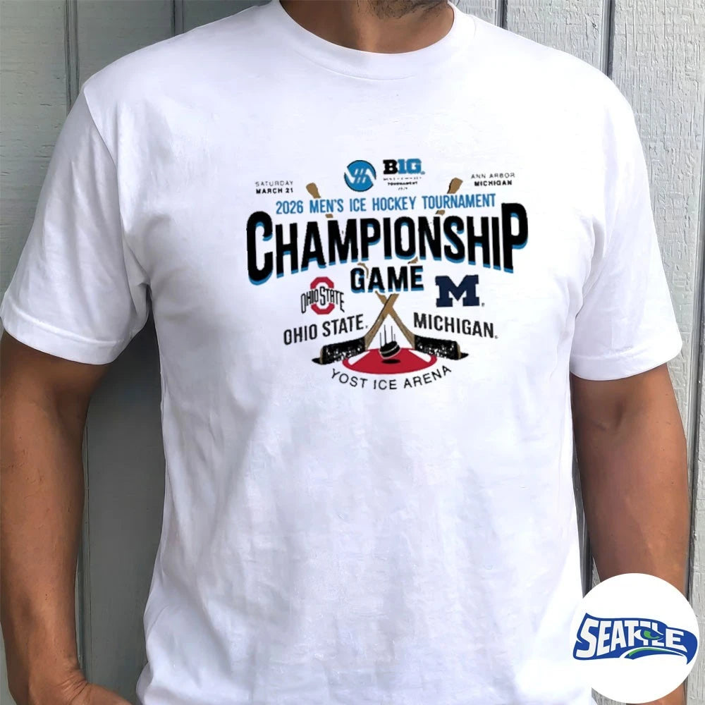 Official Ohio State Vs Michigan 2026 Big Ten Men’s Ice Hockey Tournament Championship Head To Head Yost Ice Arena t-shirt