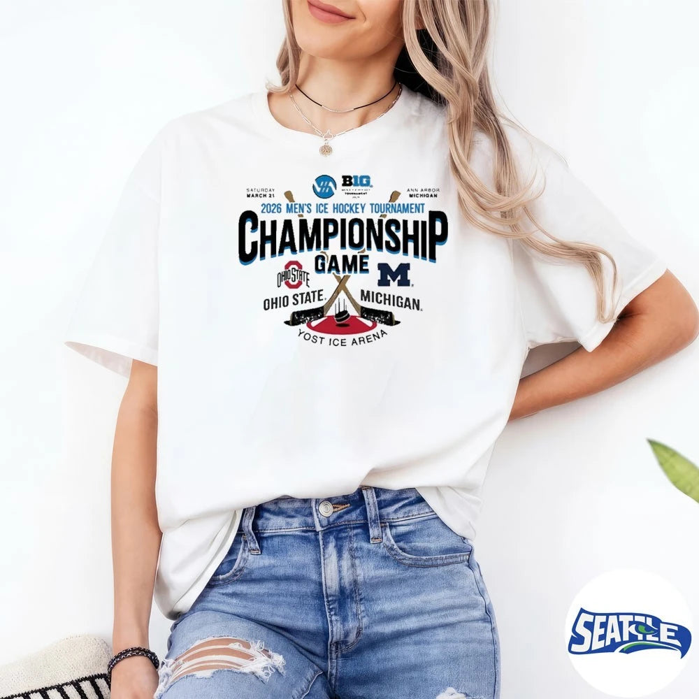 Official Ohio State Vs Michigan 2026 Big Ten Men’s Ice Hockey Tournament Championship Head To Head Yost Ice Arena t-shirt