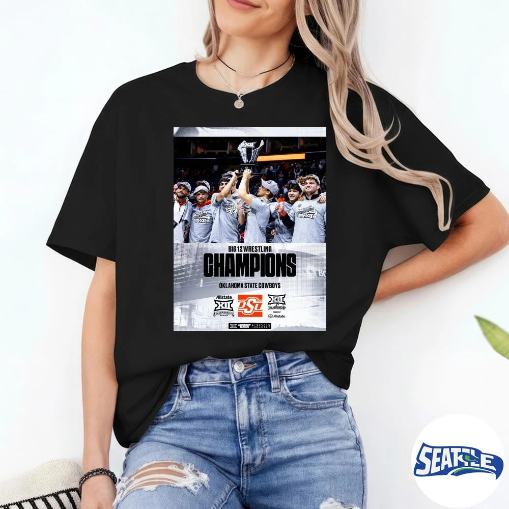 Official Oklahoma State Cowboys Big 12 Wrestling Championship BOK Center 2026 Poster t-shirt