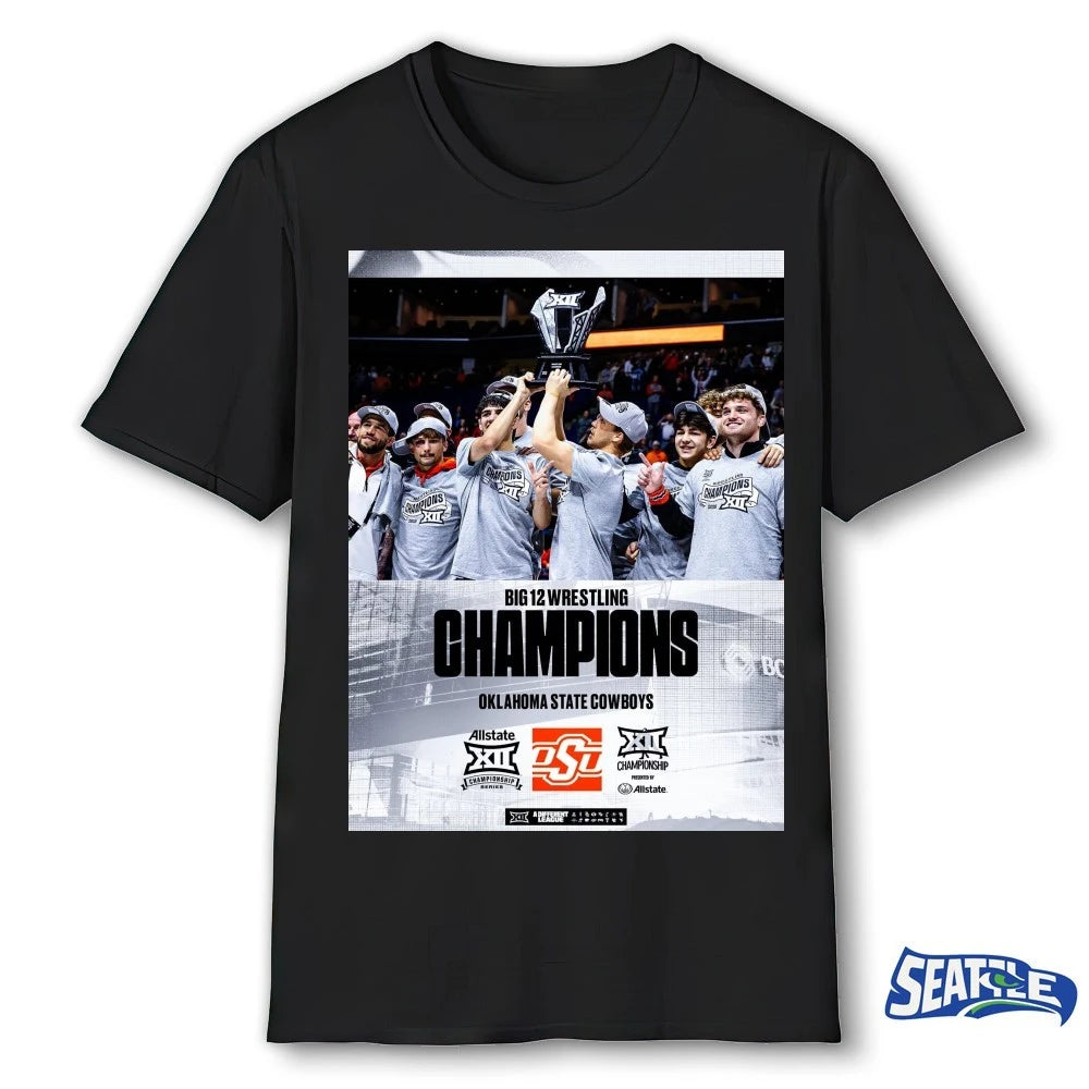 Official Oklahoma State Cowboys Big 12 Wrestling Championship BOK Center 2026 Poster t-shirt