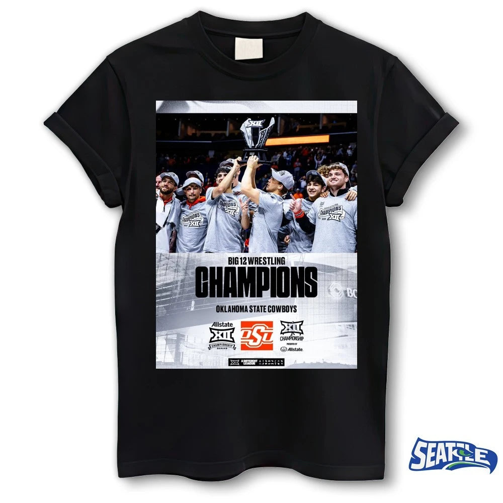 Official Oklahoma State Cowboys Big 12 Wrestling Championship BOK Center 2026 Poster t-shirt