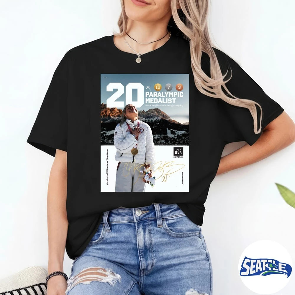 Official Oksana Masters 20th Paralympic Medalist Para Rowing Para Nordic Skiing Para-Cycling Signature Poster t-shirt