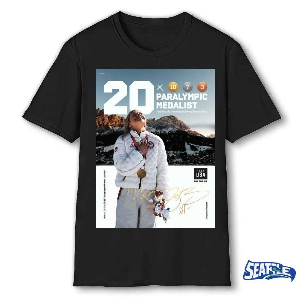 Official Oksana Masters 20th Paralympic Medalist Para Rowing Para Nordic Skiing Para-Cycling Signature Poster t-shirt