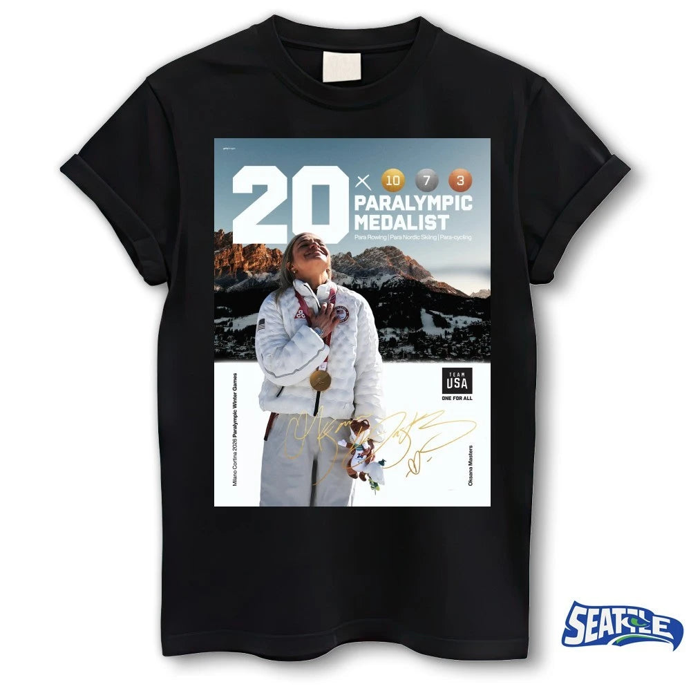 Official Oksana Masters 20th Paralympic Medalist Para Rowing Para Nordic Skiing Para-Cycling Signature Poster t-shirt