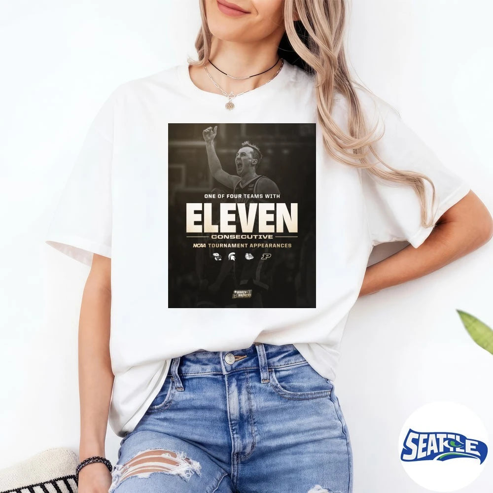 Official One Of Four Teams With Eleven Consecutive NCAA Tournament Appearances March Madness Poster t-shirt