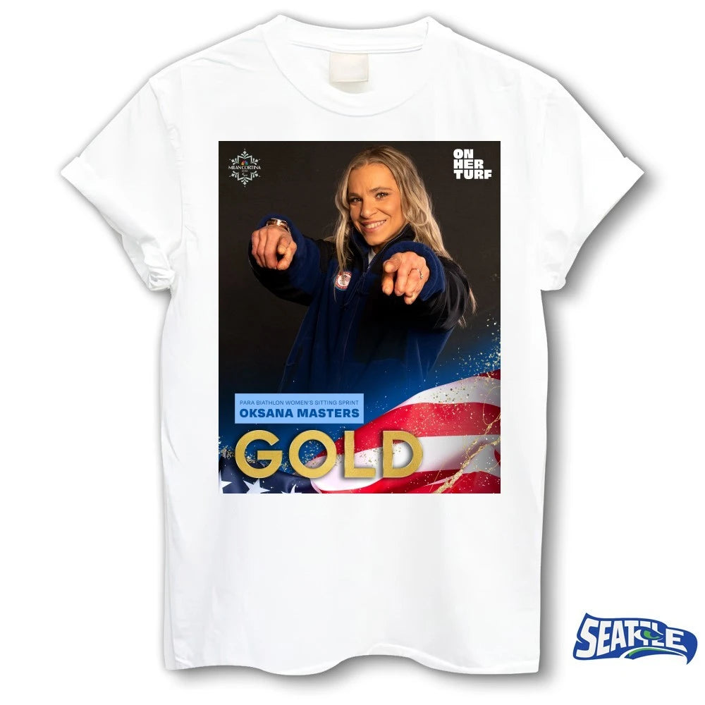 Official Para Biathlon Women’s Sitting Sprint Oksana Masters Gold Medal 2026 Poster t-shirt