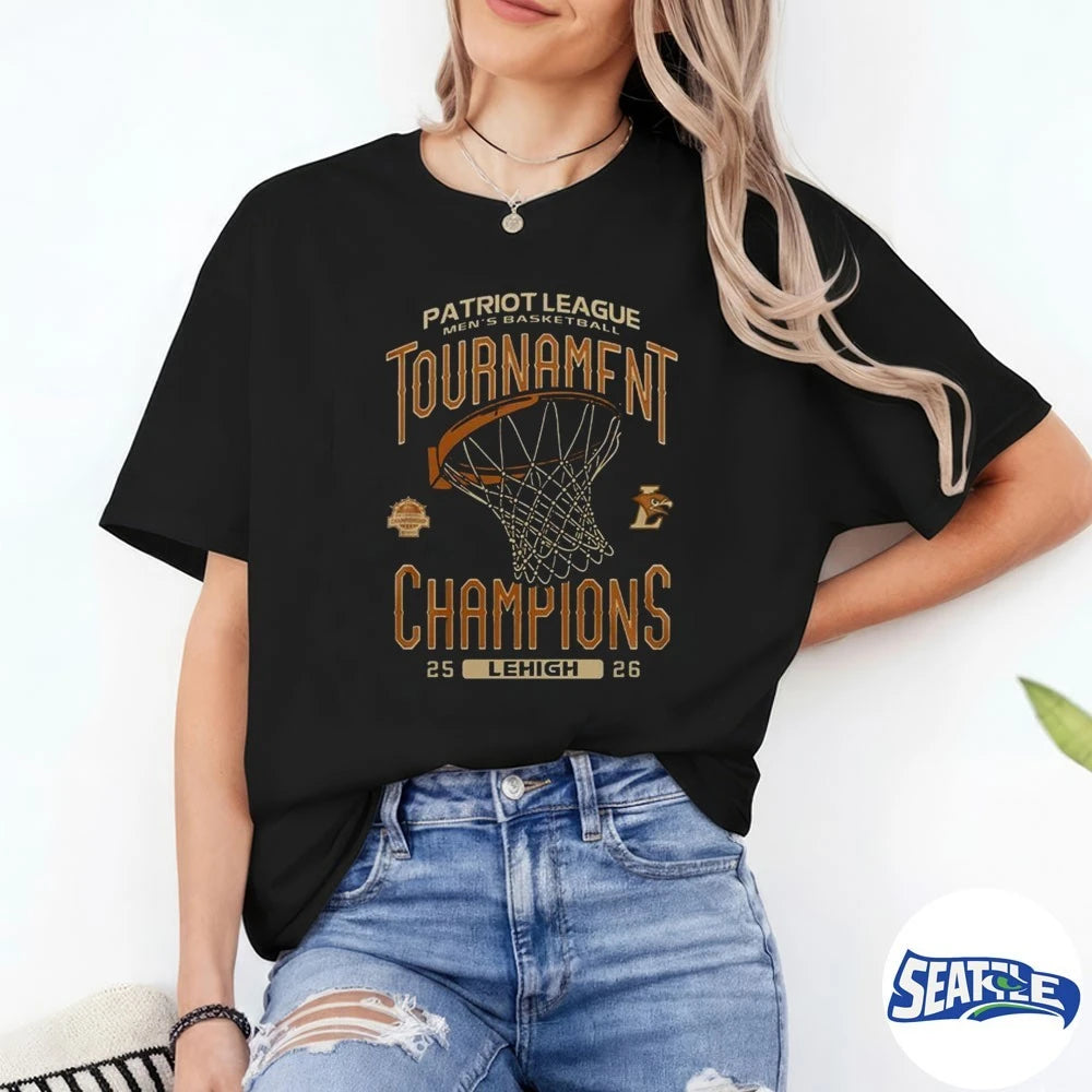 Official Patriot League Men’s Basketball Lehigh Mountain Hawks 2025-26 Tournament Champions t-shirt