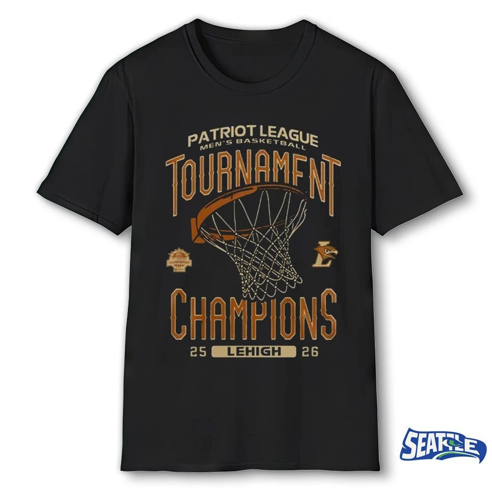 Official Patriot League Men’s Basketball Lehigh Mountain Hawks 2025-26 Tournament Champions t-shirt