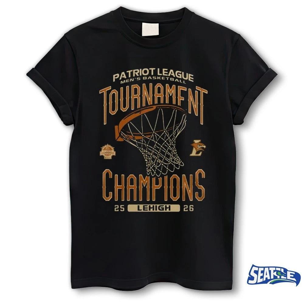 Official Patriot League Men’s Basketball Lehigh Mountain Hawks 2025-26 Tournament Champions t-shirt