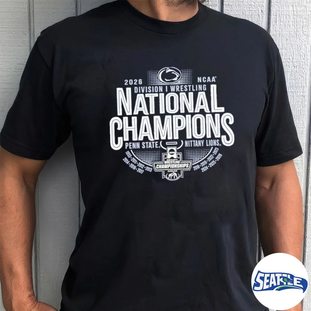 Official Penn State Nittany Lions 2026 NCAA Division I Men’s Wrestling National Champions 14-Time Five Peat Dynasty Cael Sanderson Cleveland t-shirt