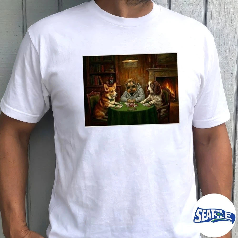 Official Peppah Otis And Hugo Dogs Playing Poker t-shirt