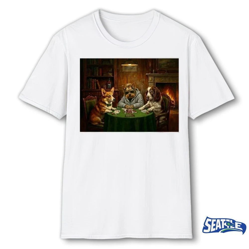 Official Peppah Otis And Hugo Dogs Playing Poker t-shirt