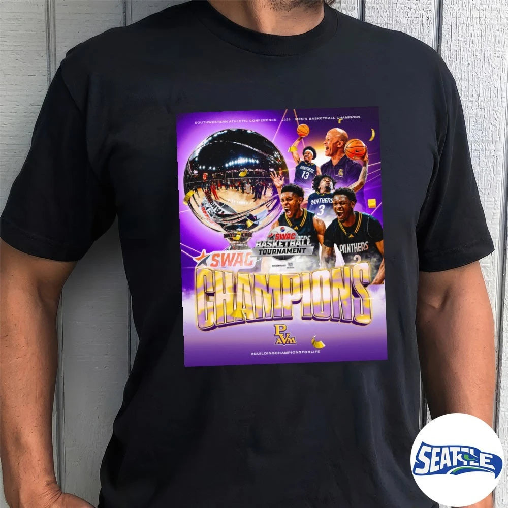 Official Prairie View A&amp;M Panthers 2026 Southwestern Athletic Conference Men’s Basketball Champions Poster t-shirt