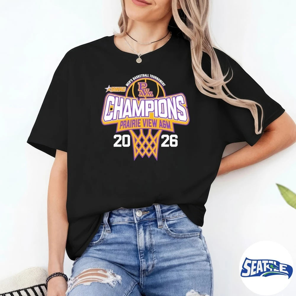 Official Prairie View A&amp;M Panthers 2026 SWAC Men’s Basketball Tournament Champions t-shirt