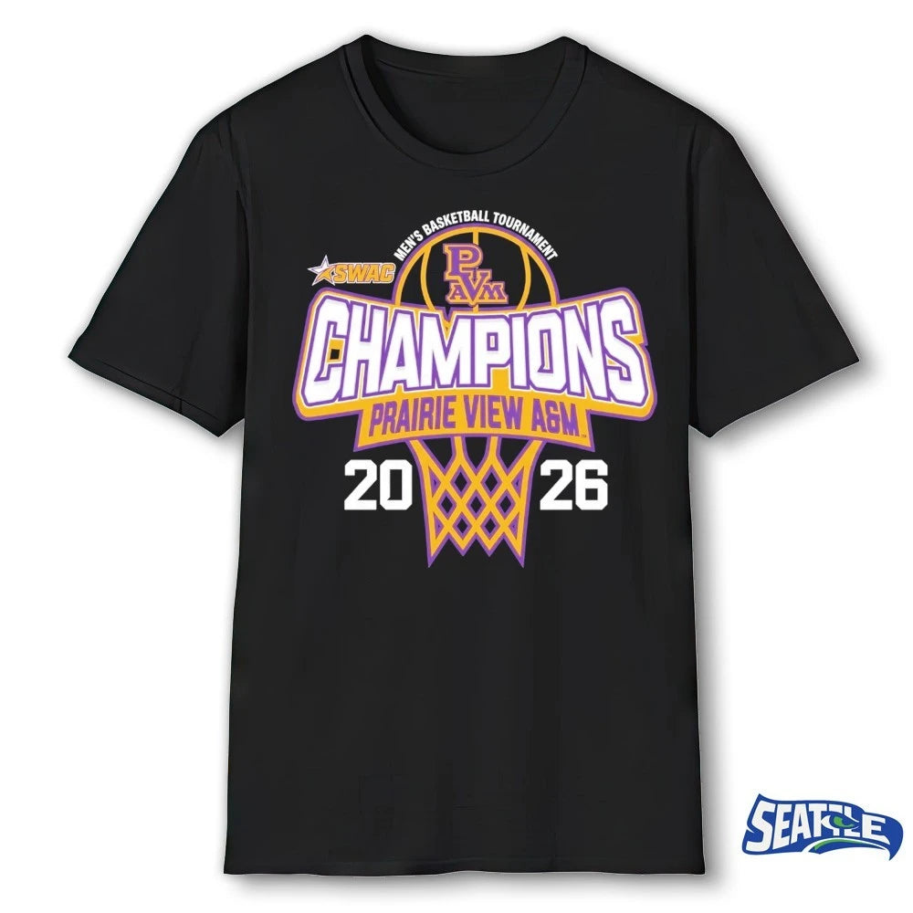 Official Prairie View A&amp;M Panthers 2026 SWAC Men’s Basketball Tournament Champions t-shirt