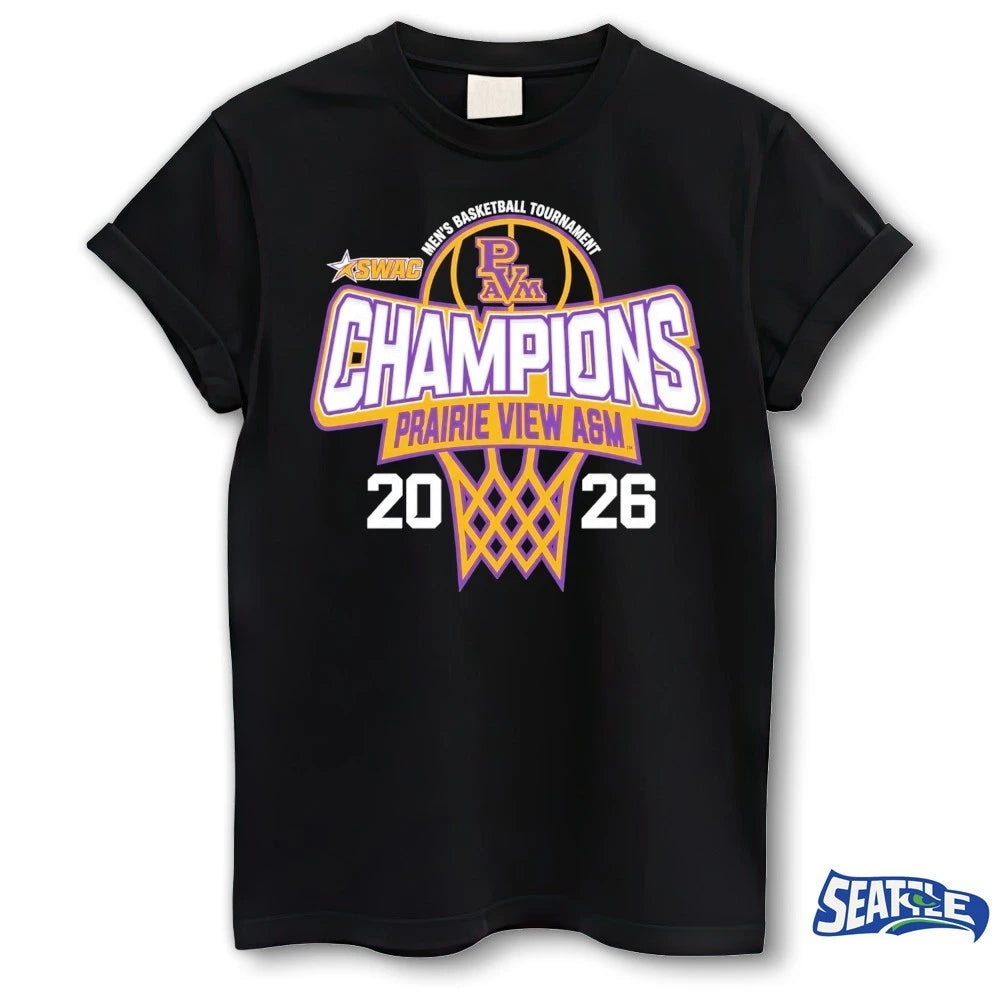 Official Prairie View A&amp;M Panthers 2026 SWAC Men’s Basketball Tournament Champions t-shirt