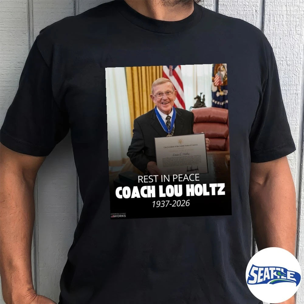 Official RIP Coach Lou Holtz 1937 – 2026 America First Works Poster t-shirt