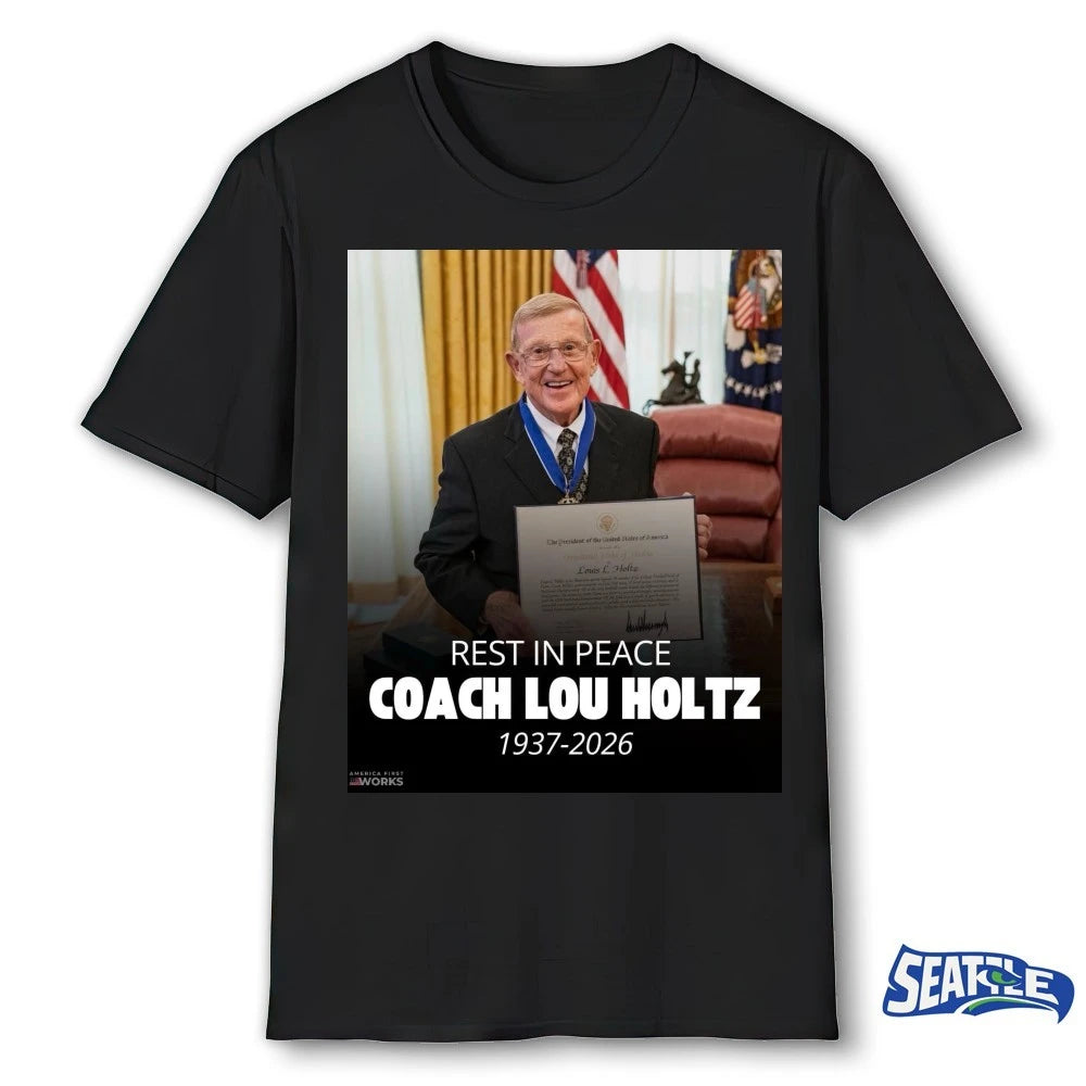 Official RIP Coach Lou Holtz 1937 – 2026 America First Works Poster t-shirt