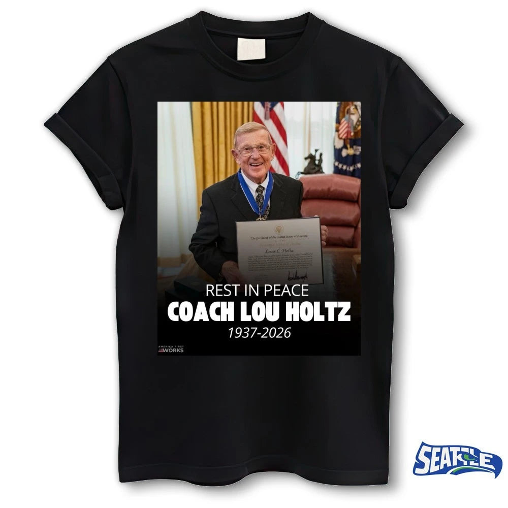 Official RIP Coach Lou Holtz 1937 – 2026 America First Works Poster t-shirt