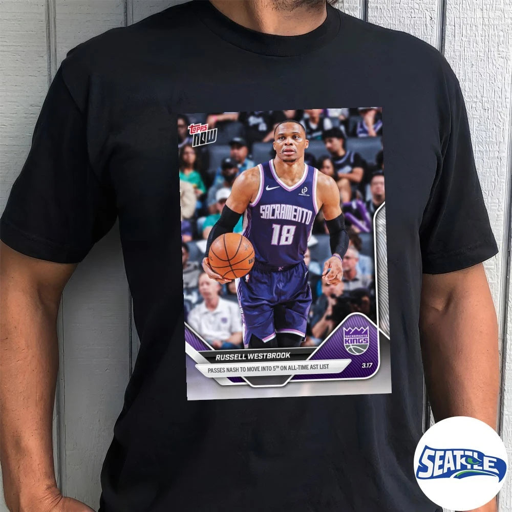 Official Russell Westbrook Passes Nash To Move Into 5th On All-Time Ast List 2025-26 NBA Topps NOW Card t-shirt