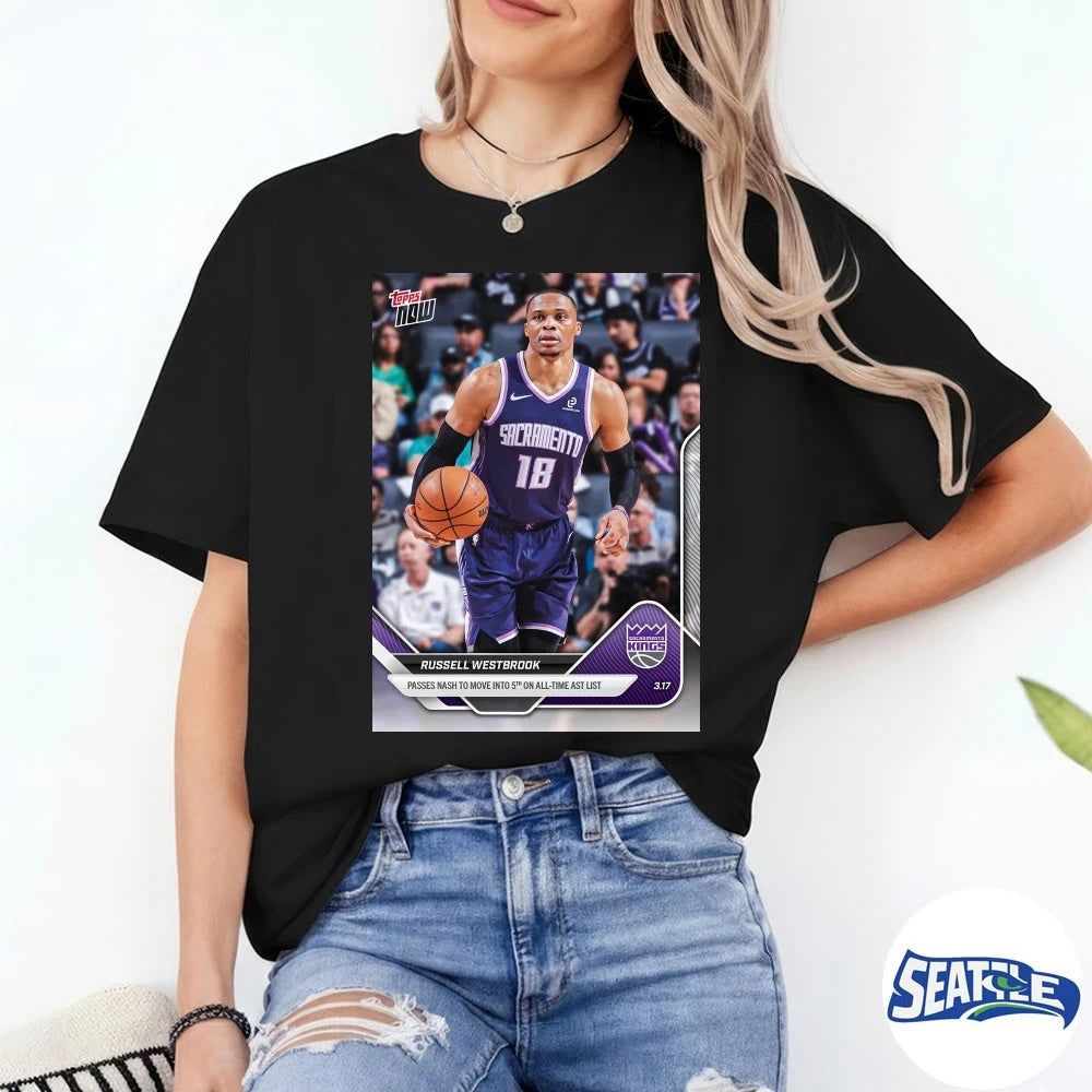 Official Russell Westbrook Passes Nash To Move Into 5th On All-Time Ast List 2025-26 NBA Topps NOW Card t-shirt